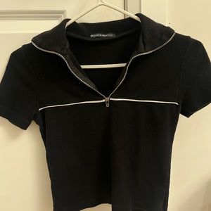 Brandy Melville short sleeve collared quarter zip shirt